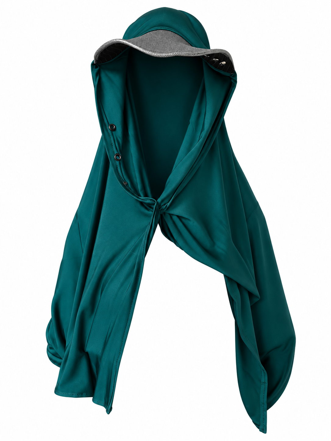 Robe en jersey de soie de luxe drapée jaune + bonnet foulard en jersey vert et cuir de soie
