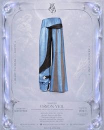 ORION VEIL(WOMEN) ：Asymmetric Metallic Leather Hybrid Trousers
