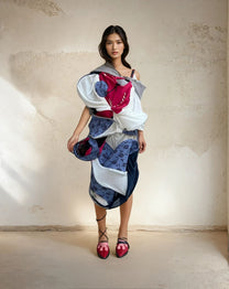 Cosmic Collage Draped Jersey Dress