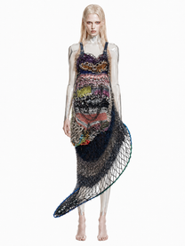 Look 4: Netborn Oracle (One-of-One Hand-Knitted Metal Chain Sculptural Boning Dress)