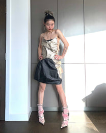 Geometric Metallic Draped Mini Dress