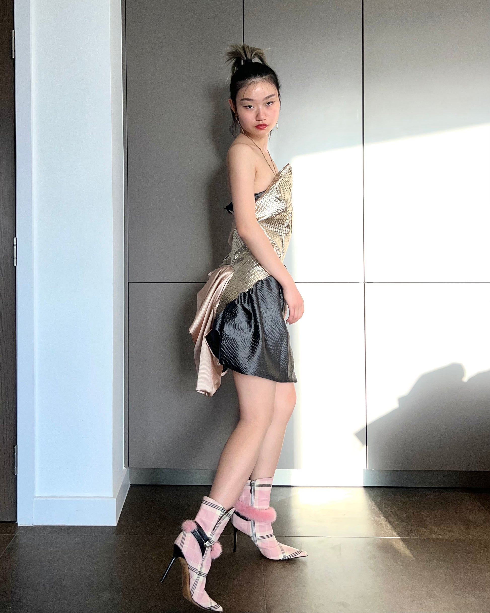 Geometric Metallic Draped Mini Dress