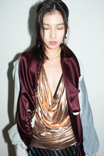 Burgundy Satin &amp; Suede Draped Coat
