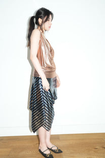 Galactic Blue Sequinned Draped Skirt