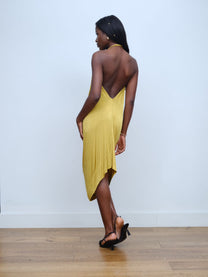 Gold Draped Silk Jersey Dress &amp; Metallic-Edged Hooded Cape Set