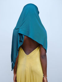 Gold Draped Silk Jersey Dress &amp; Metallic-Edged Hooded Cape Set