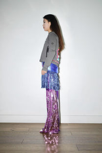 Double-Layer Sequin PVC Trousers