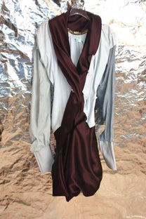 Burgundy Satin &amp; Suede Draped Coat