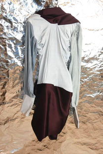 Burgundy Satin &amp; Suede Draped Coat
