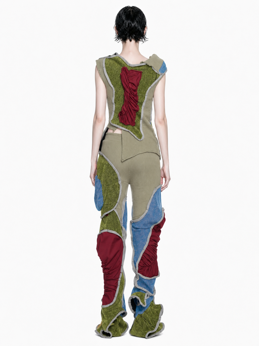 Irregular Sculptural Patchwork Knit Stretch Vest