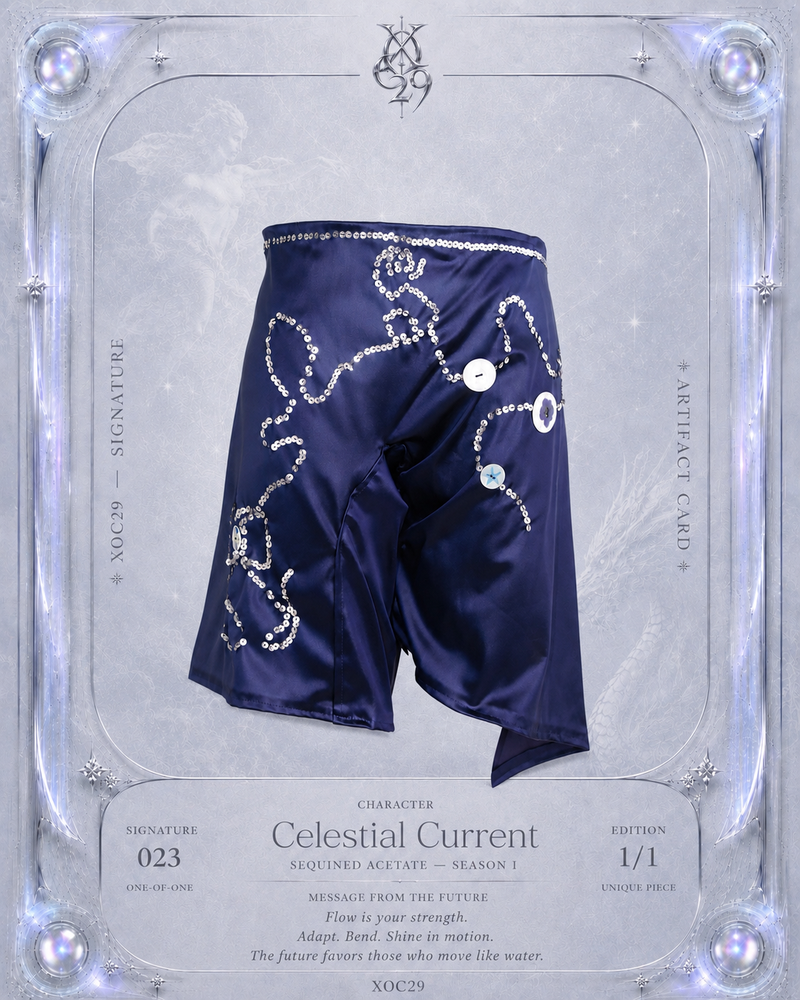 Purple Acetate Satin Sequin Embellished Asymmetric Shorts