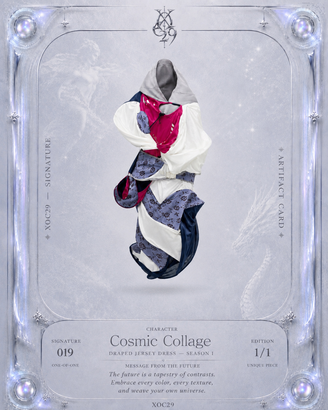 Cosmic Collage Draped Jersey Dress
