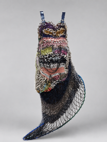 Look 4: Netborn Oracle (One-of-One Hand-Knitted Metal Chain Sculptural Boning Dress)