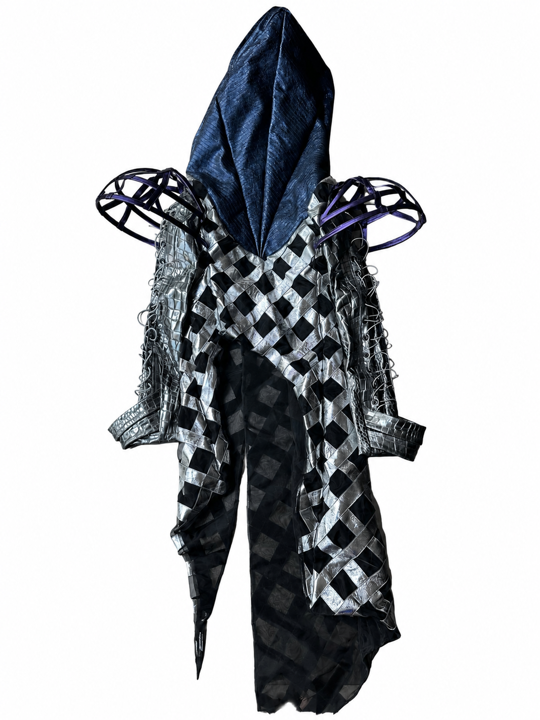 LOOK 7： Quantum Monarch (COSMIC CHEMIRA Metallic Leather Hooded Couture Jacket &amp; Wide Leg Trousers Set)