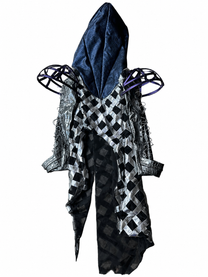 LOOK 7： Quantum Monarch (COSMIC CHEMIRA Metallic Leather Hooded Couture Jacket &amp; Wide Leg Trousers Set)