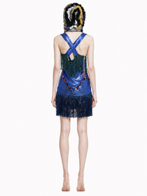 Robe de soirée en cotte de mailles bleue