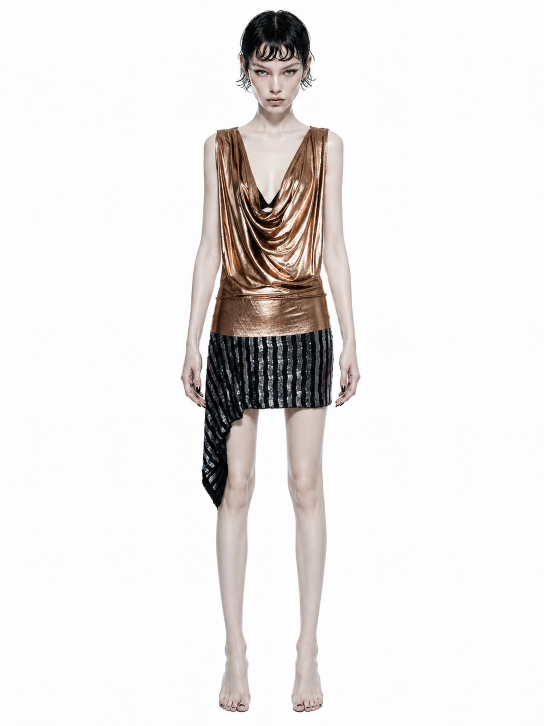 Asymmetric Stretch Sequin Skirt