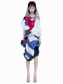 Cosmic Collage Draped Jersey Dress