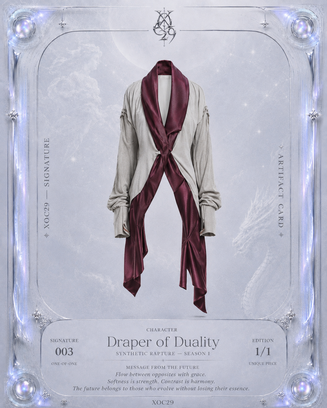 Draped Suede &amp; Satin Asymmetric Long Jacket