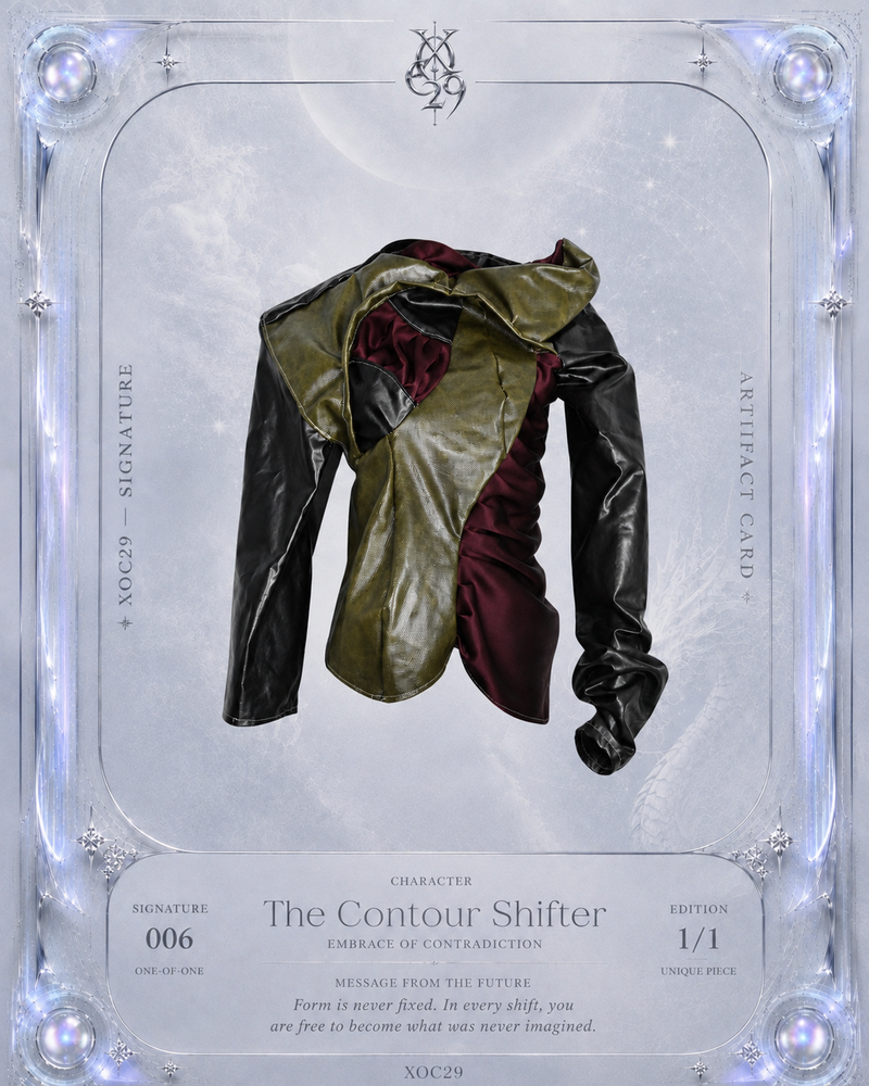 Asymmetric Draped Faux Leather & Satin Sculptural Jacket