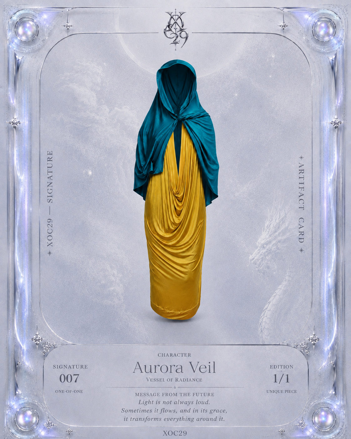 Robe en jersey de soie de luxe drapée jaune + bonnet foulard en jersey vert et cuir de soie