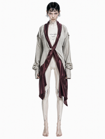 Draped Suede &amp; Satin Asymmetric Long Jacket