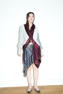 Burgundy Satin &amp; Suede Draped Coat