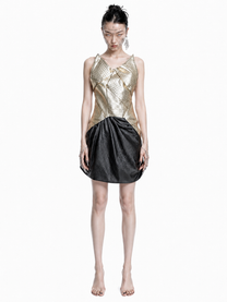 Geometric Metallic Draped Mini Dress