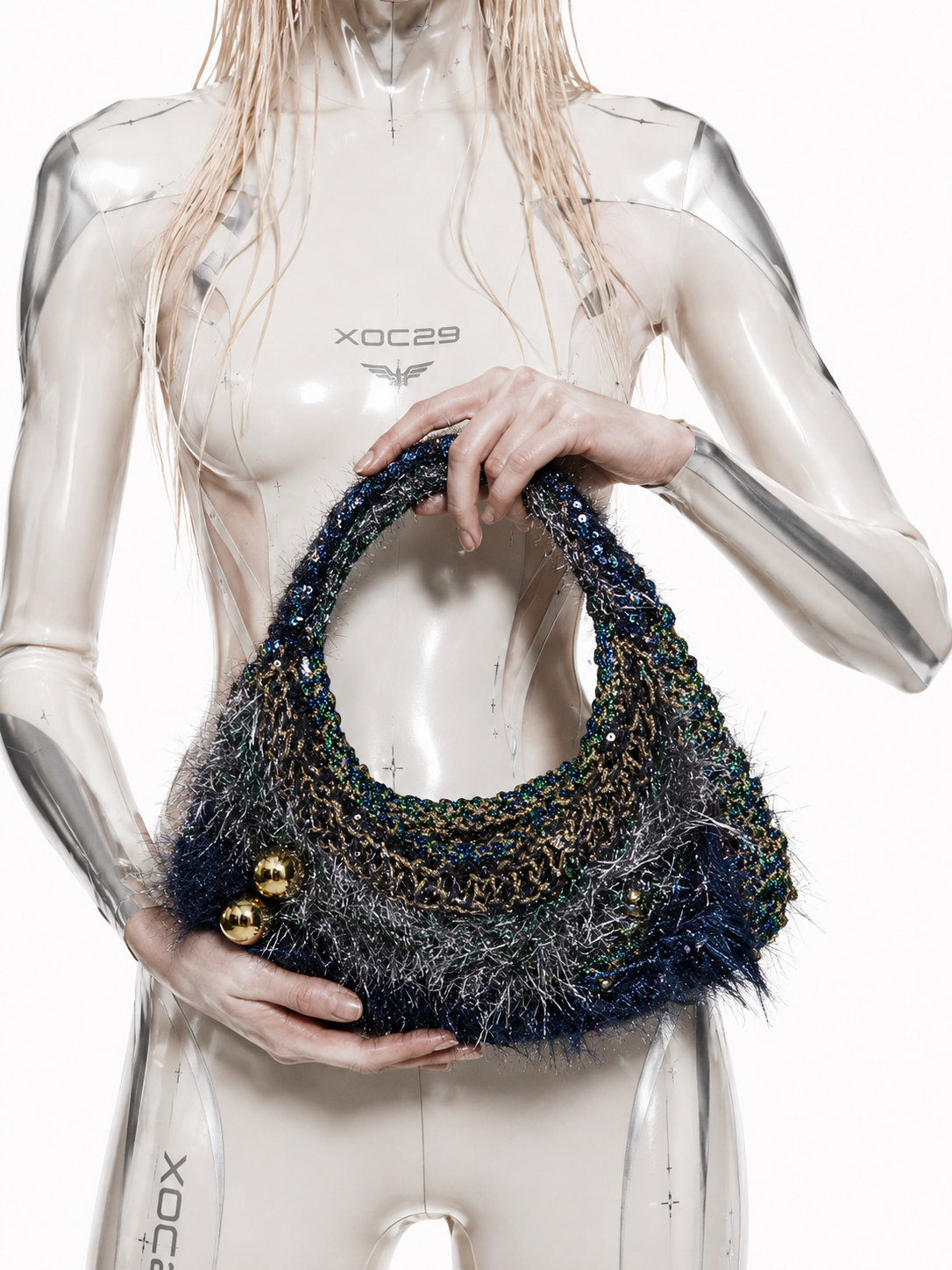 Hand-Crocheted Metallic Fibre Sculptural Handbag
