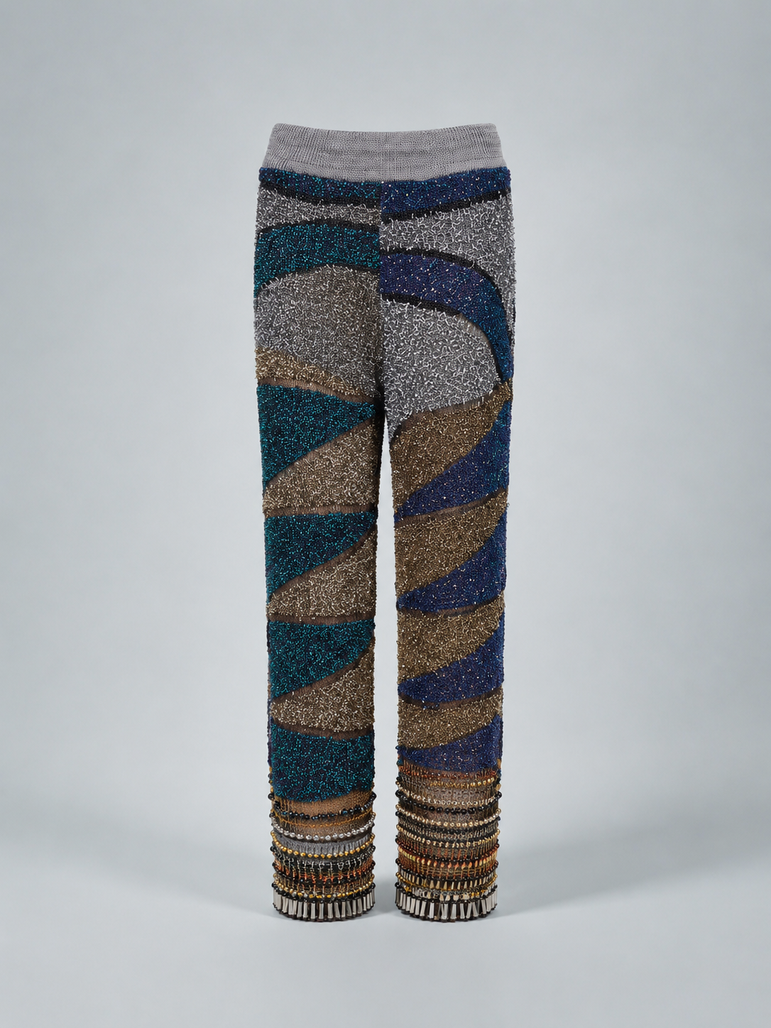 Look 5: Lucid Weaver (Couture Hand-Beaded Geometric Knit Trousers)