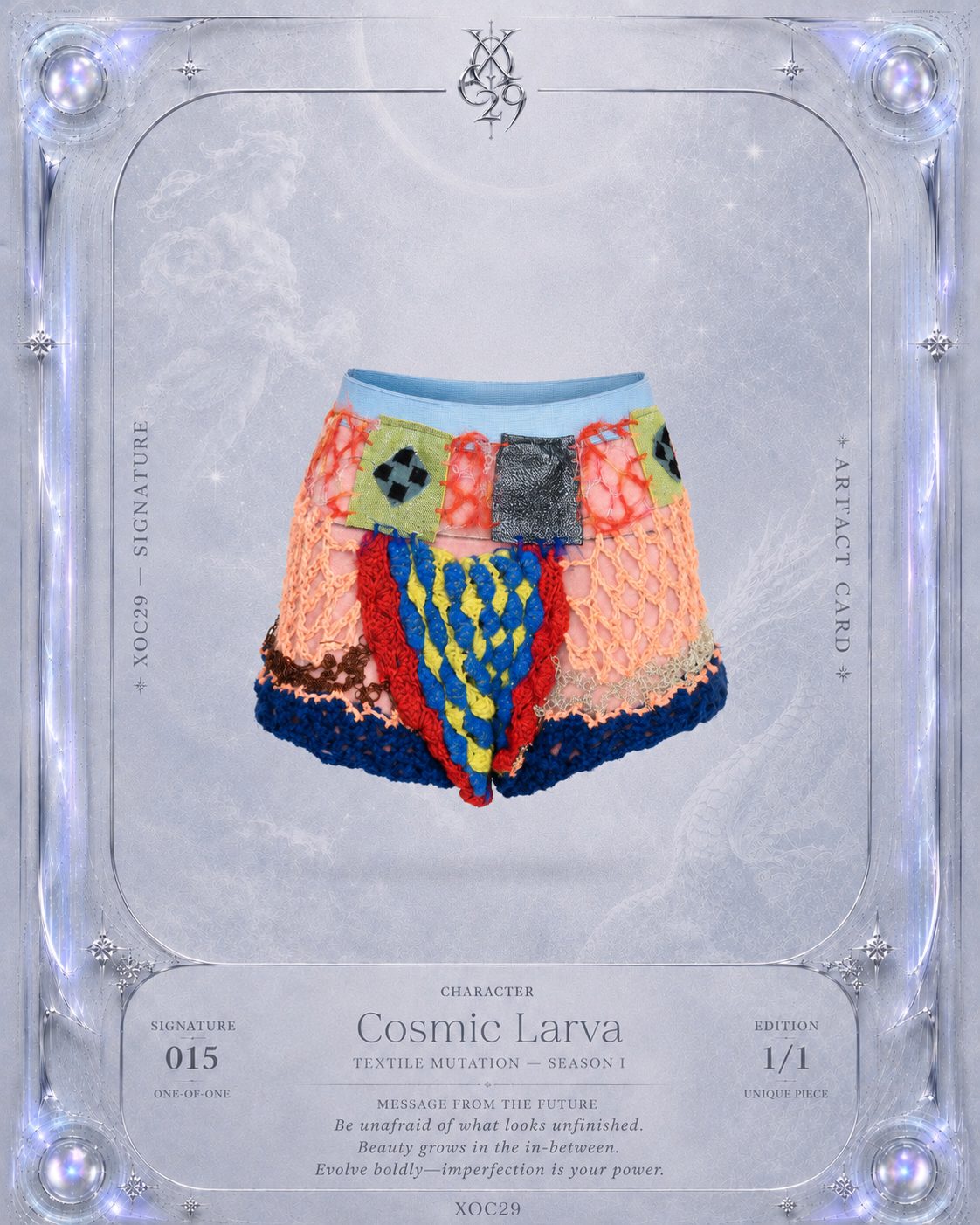 Cosmic Larva Hand-Crocheted Diamond Texture Shorts