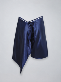 Purple Acetate Satin Sequin Embellished Asymmetric Shorts