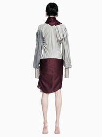 Draped Suede &amp; Satin Asymmetric Long Jacket