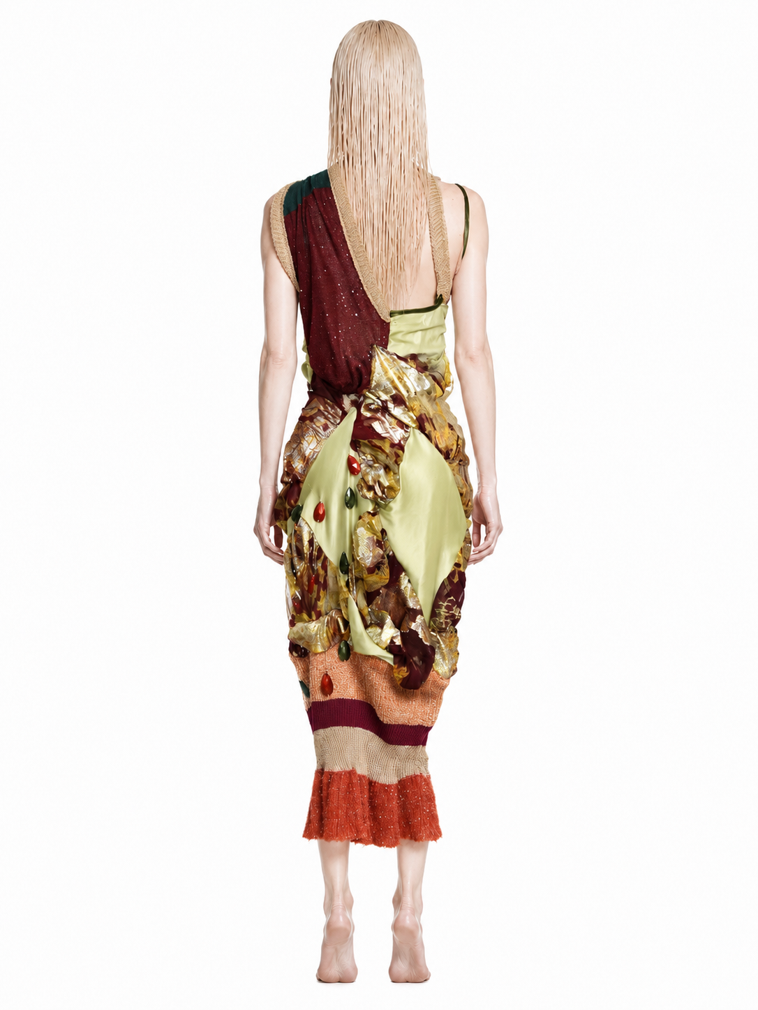 Ensemble robe + écharpe en tricot fleuri et soie
