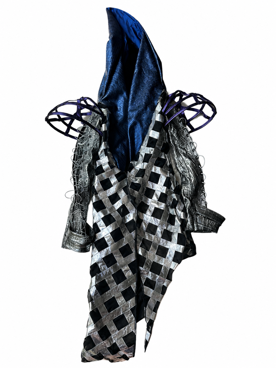 LOOK 7： Quantum Monarch (COSMIC CHEMIRA Metallic Leather Hooded Couture Jacket &amp; Wide Leg Trousers Set)