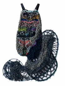 Look 4: Netborn Oracle (One-of-One Hand-Knitted Metal Chain Sculptural Boning Dress)