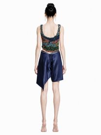 Purple Acetate Satin Sequin Embellished Asymmetric Shorts