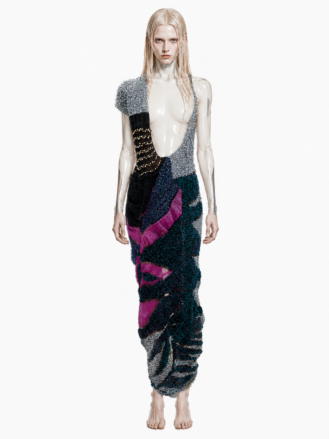 Look 3: Signal Seeker (One-of-One Asymmetric Butterfly-Inspired Hand-Knitted Couture Dress)