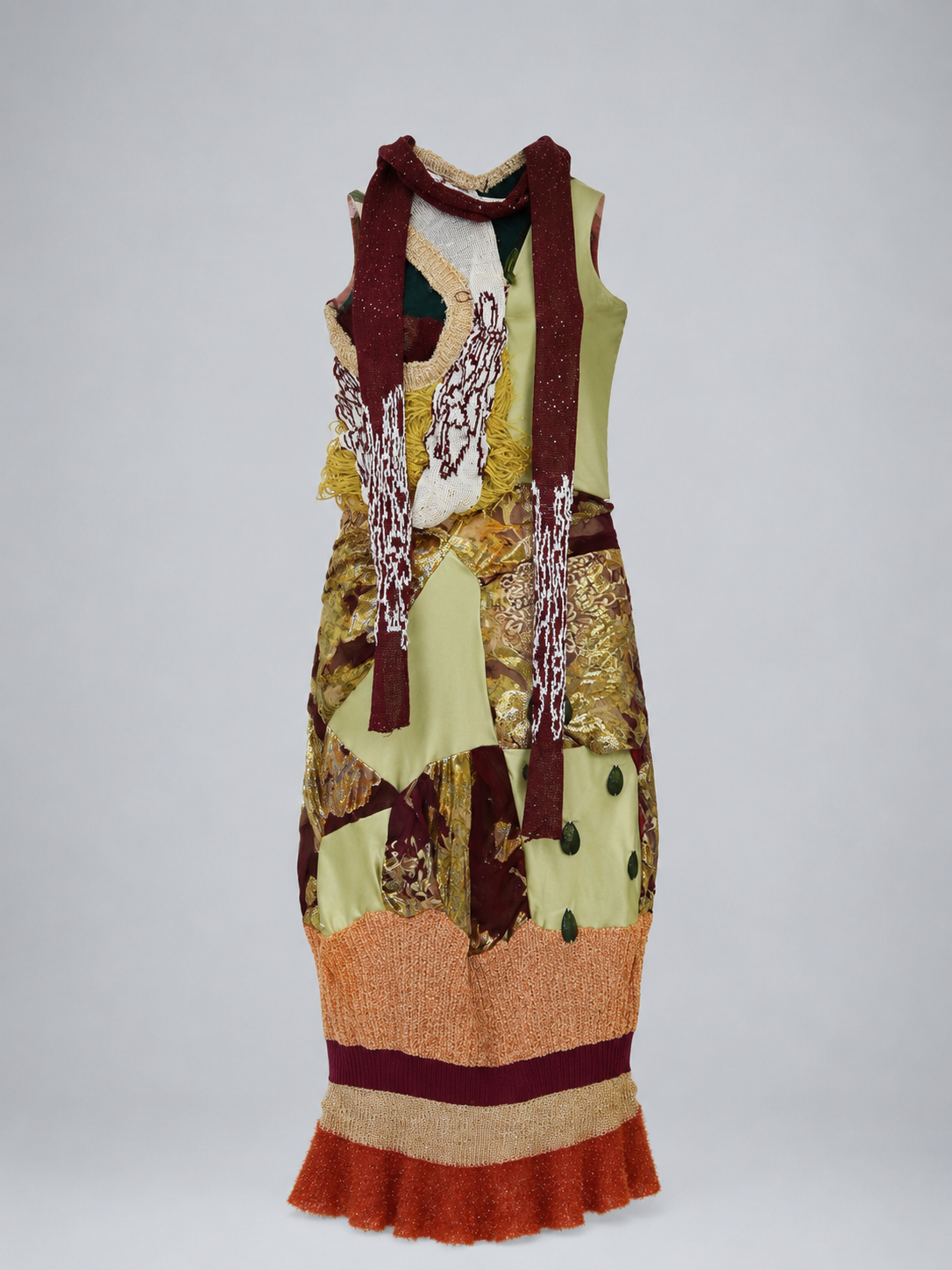 Ensemble robe + écharpe en tricot fleuri et soie