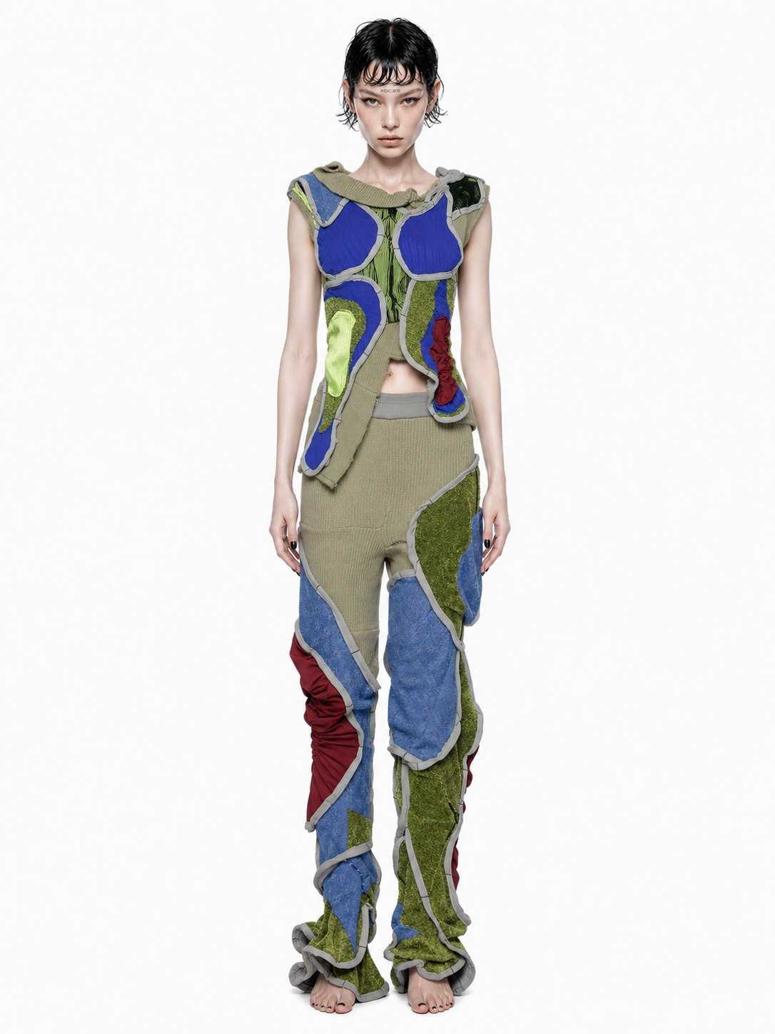 Irregular Sculptural Patchwork Knit Stretch Vest