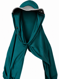 Robe en jersey de soie de luxe drapée jaune + bonnet foulard en jersey vert et cuir de soie