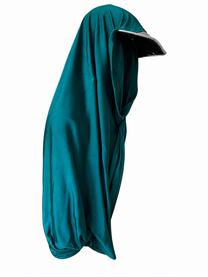 Robe en jersey de soie de luxe drapée jaune + bonnet foulard en jersey vert et cuir de soie