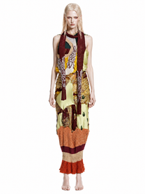 Ensemble robe + écharpe en tricot fleuri et soie