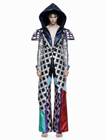 LOOK 7： Quantum Monarch (COSMIC CHEMIRA Metallic Leather Hooded Couture Jacket &amp; Wide Leg Trousers Set)