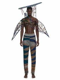 Look 5: Lucid Weaver (Couture Hand-Beaded Geometric Knit Trousers)