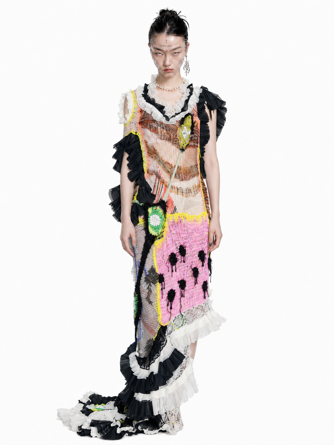 Hand-Knitted Multicolor Ruffles Dress