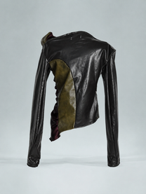 Asymmetric Draped Faux Leather &amp; Satin Sculptural Jacket