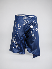 Purple Acetate Satin Sequin Embellished Asymmetric Shorts