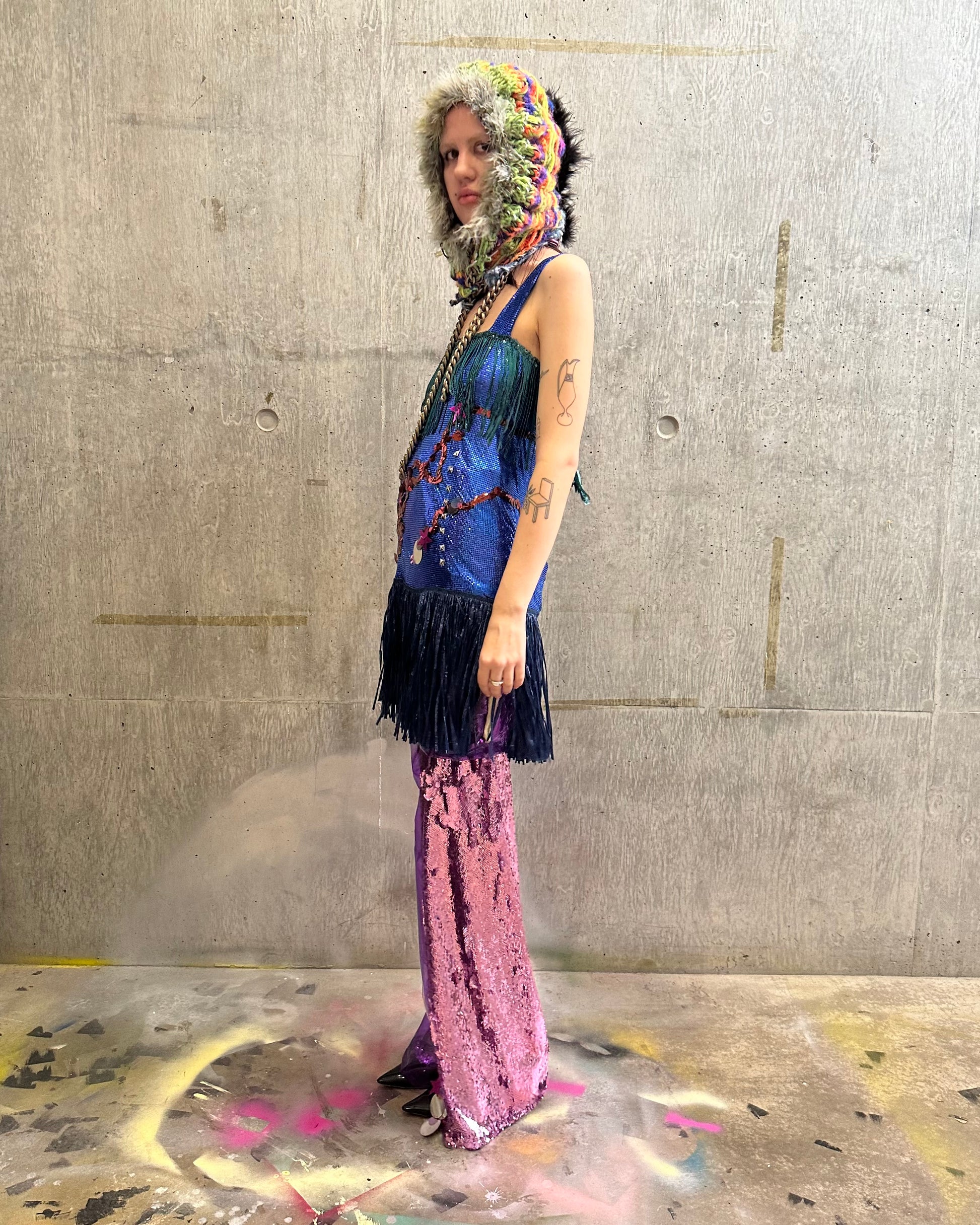 Double-Layer Sequin PVC Trousers