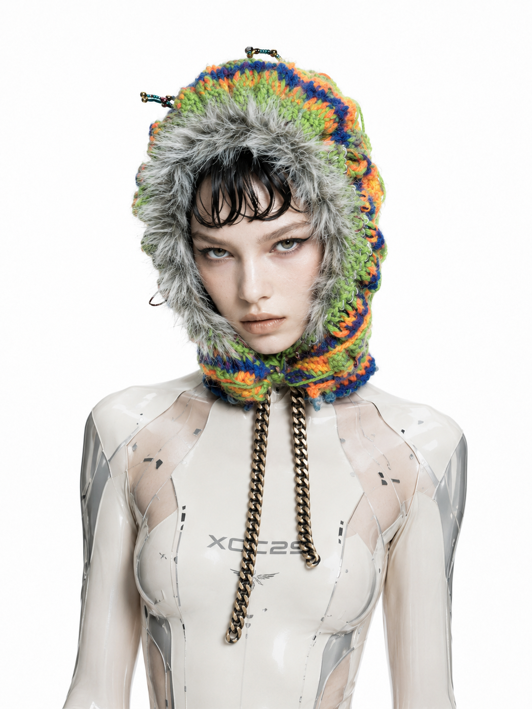 HAND CROCHET BEADED CHAIN HOOD